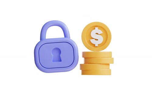 3D Animation of Padlock and Coins for Financial Security