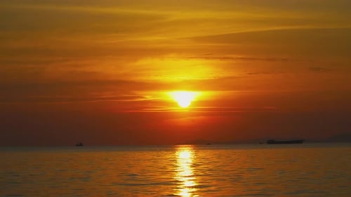 Beautiful Sea Sunset Timelapse Ships in the Background