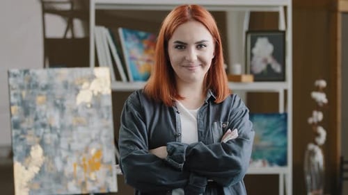 Front View Headshot Close Up Caucasian Smiling Toothy Happy Painter Woman Art Girl Hipster Lady with