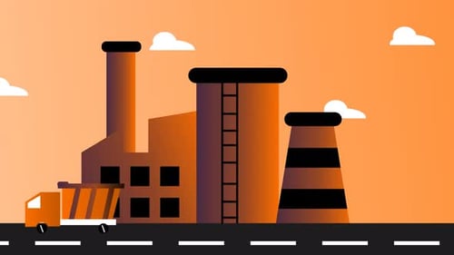 Industrial Factory with Moving Dump Truck Animation