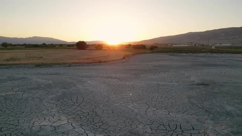 Cracked Dry Landscape at Sunset
