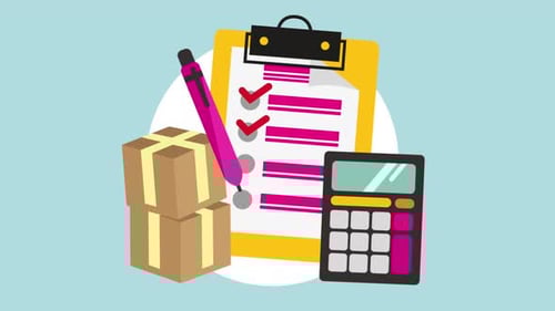 Animated Business Checklist with Boxes and Calculator