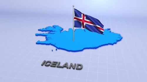 Waving Flag of Iceland Over 3D Map Animation
