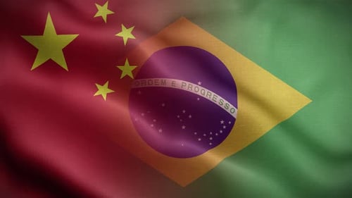 Realistic Waving Flags of China and Brazil