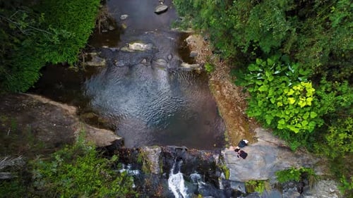 Top-Down Aerial of Pristine Jungle Waterfall — Paradise Pool (Drone)