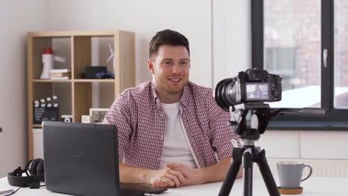 Man Recording Video for Vlog at Home