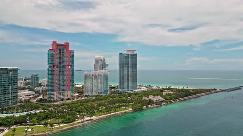 Aerial View of Beautiful Miami Beach City Florida United States Drone Shot of Miami on Sunny Day