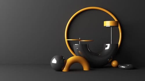 Modern Abstract Geometric Composition in Black and Yellow