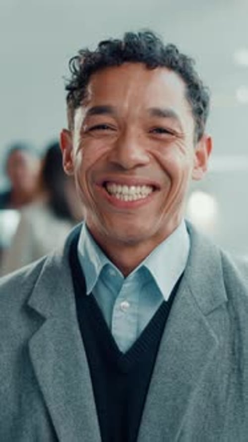 Business man, face and smile for about us, career development or opportunity at law firm