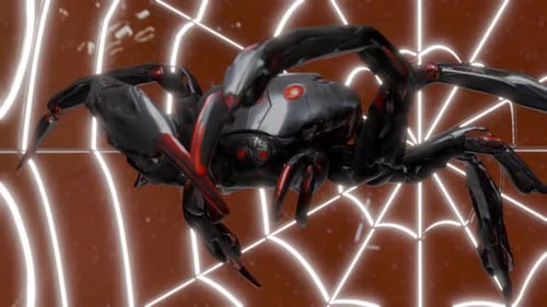 Futuristic Robotic Spider Crawls on a Digital Web