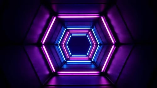 Futuristic Neon Hexagon Tunnel Sci Fi Motion Loop
