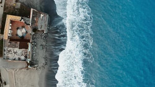 Ocean Damaged a Building During a Storm Vertical Aerial View