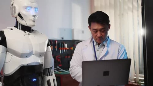 Japanischer Wissenschaftler mit futuristischem Cyberroboter erlernt additive Fertigungstechnologie für 3D-Druck