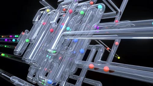 Glass Tubes Colored Balls in Modern 3d Style Industrial Minimal Abstract Graphic Concept Design