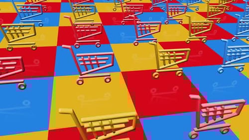 Shopping cart e-commerce business multiple 3d symbol loop seamless