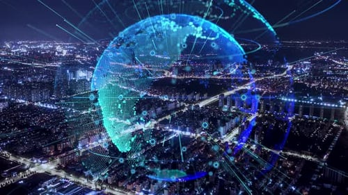 smart Connected city skyline. Futuristic network concept, city Technology