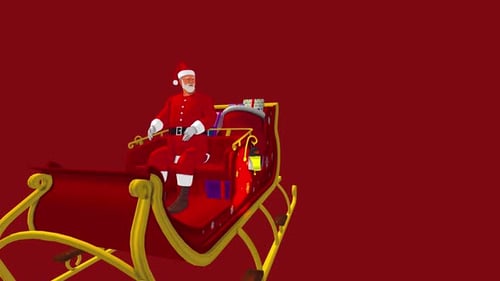 Animated Santa Claus Riding Sleigh with Christmas Presents
