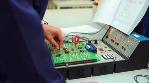 Hands Manipulating Circuit Board in Lab