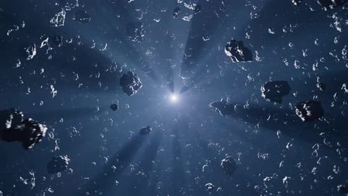 Asteroid Field Journey With Bright Star