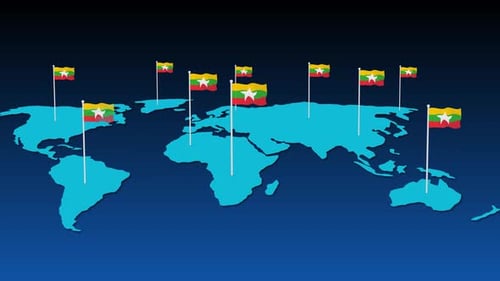 Flagge Myanmars Fly On Earth Karte Animation
