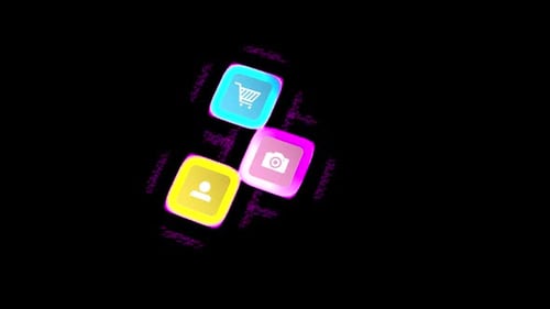 Ícones de aplicativos coloridos em fundo escuro