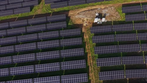 Aerial View of Solar Panel Field for Renewable Energy