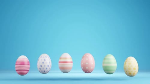Bunte Ostereier mit verschiedenen Mustern auf blauem Hintergrund