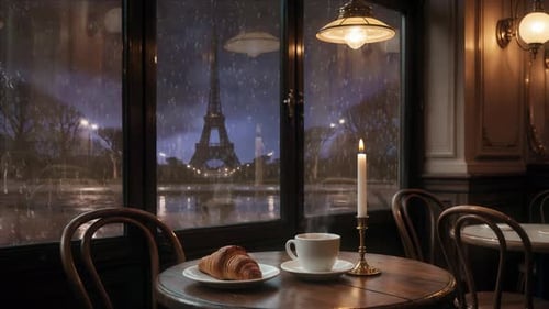 Paris Rain Cozy Café Music 4K LOOP