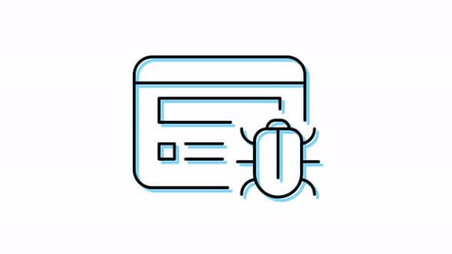 Animated line icon of card with bug virus.
