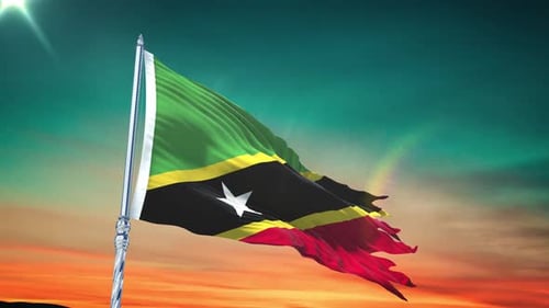 Waving National Flag Animation Against Sunset Sky