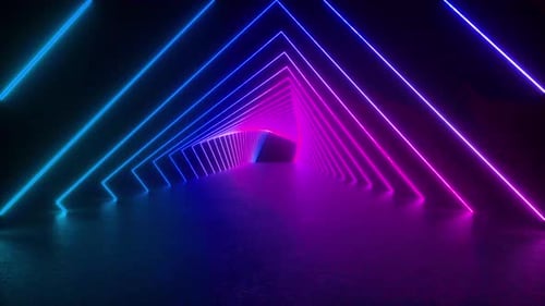 Neon Lights Tunnel in Dark Room