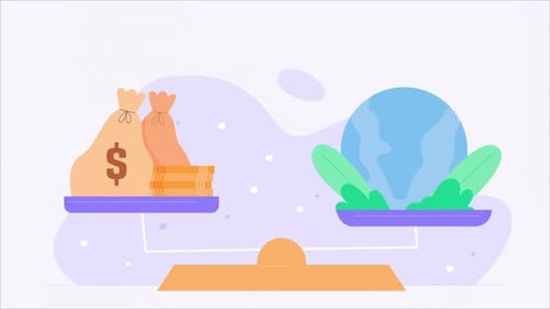 Flat Design Animation of Balance Between Money and Environment
