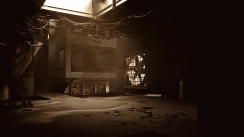 Dark Industrial Room with Rotating Ventilation Fans