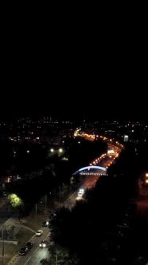 Aerial night illuminated streets in Kharkiv city