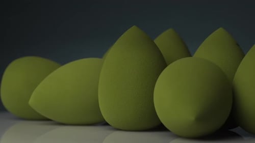 Close up of makeup sponges, foundation sponge or beauty blending sponge, cosmetics products concept