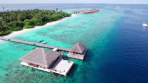 Água cristalina turquesa e ilha verde das Maldivas