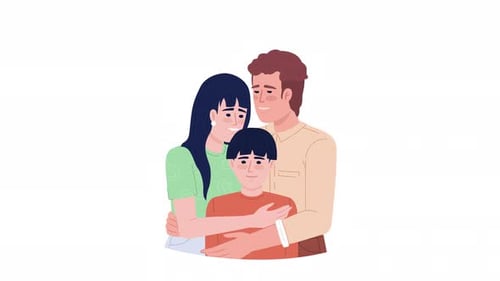 Flat Design Animated Family Hugging Graphic