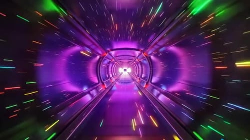 Tunnel de science-fiction futuriste abstrait avec des traînées de néon et
