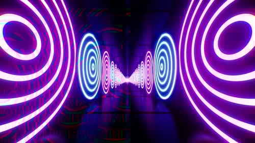 Fond en boucle VJ d'un couloir de néons concentriques scintillants