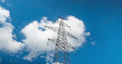 Timelapse of Moving Clouds with a Power Line