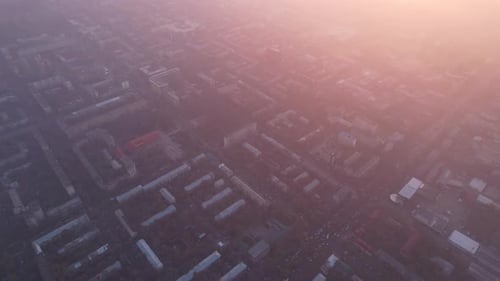Epic Gray Smog is Visible at Sunset Over the City