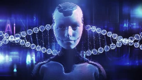 Animation of an AI Digital Avatar Against the Background of a DNA Chain