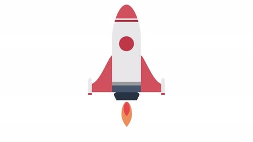 Looping Flat Design Rocket Launch Animation