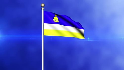 Animated Flag Waving on Pole with Blue Background