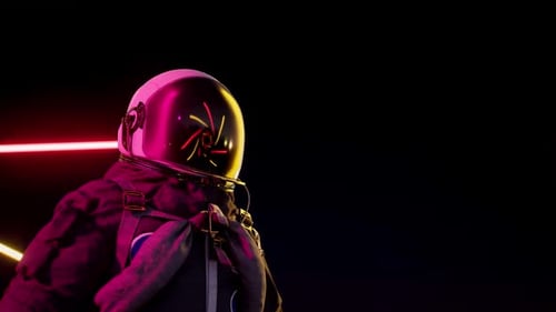 Futuristic Astronaut Observer with Glowing Laser Beams Loop