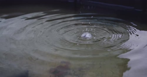 eau claire tombant dans un grand bassin d'eau par temps couvert avec des tons froids