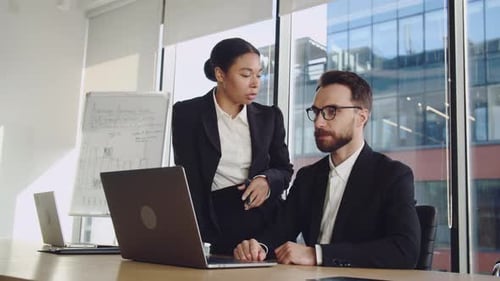 Yong Businessmanyoung Man and Woman are Working in the Office Colleagues Discuss the Project