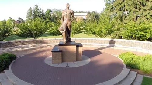 4K Aerial Spartan Statue Michigan State University