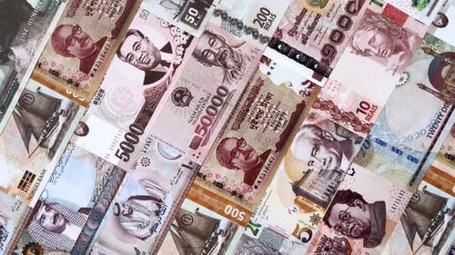 Money background, currency exchange, paper banknotes from different countries. Money cash currency