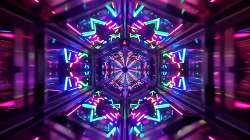 Neon Hexagon Tunnel VJ Loop Motion Graphics Background